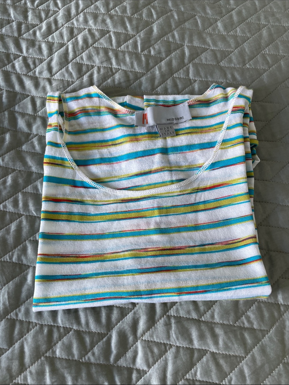 Missoni White Tank Top with Teal, Yellow & Orange Stripes - Picture 3 of 10